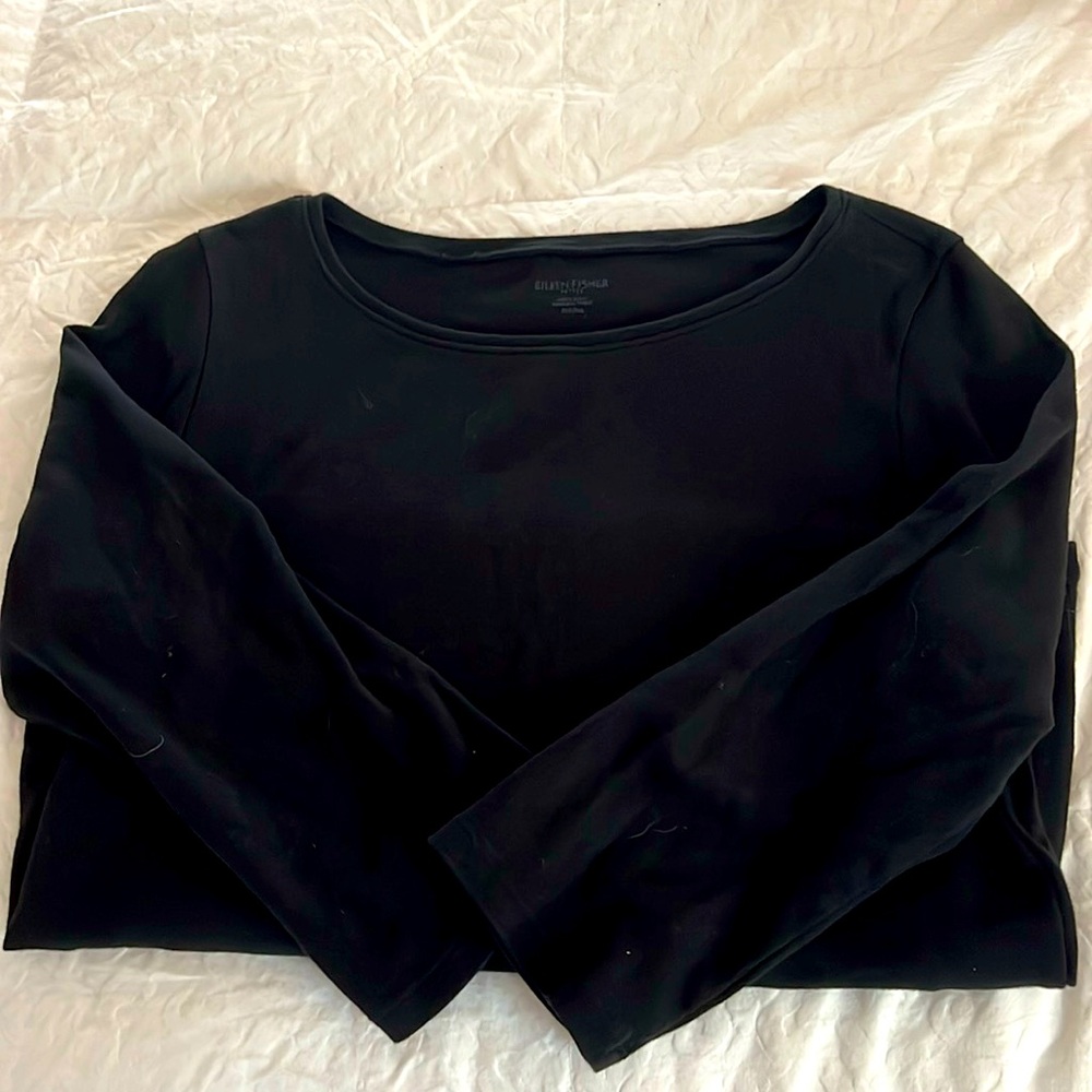 Eileen Fisher organic cotton 3/4 sleeve black top, sz Petite Medium